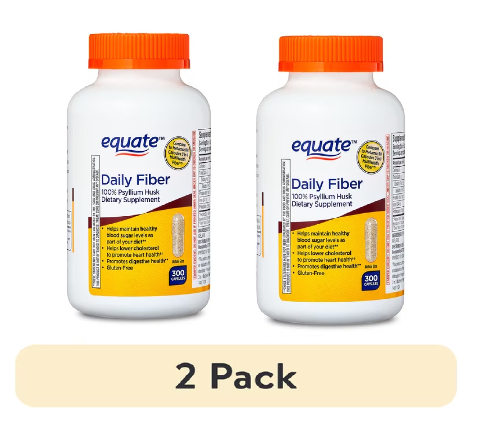 Equate Psyllium Husk Capsules 300 Count ( 2Pack)
