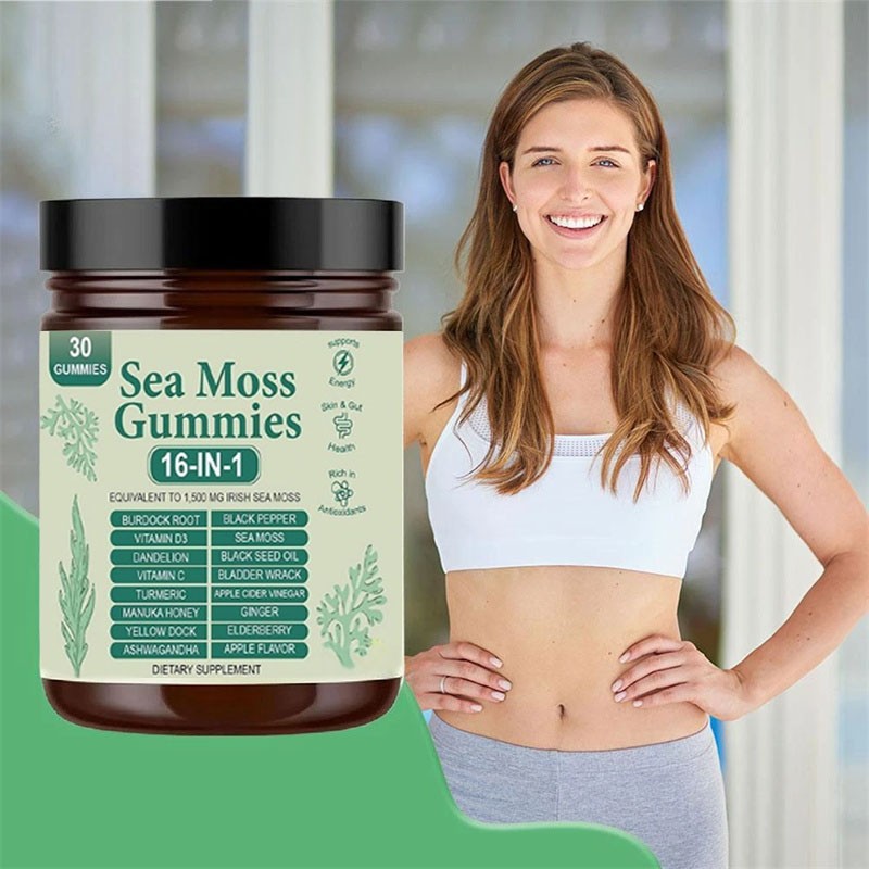 Sea Moss Gummies 16-in-1, Sea Moss Blend with Black Seed Oil-Green Apple Flavor