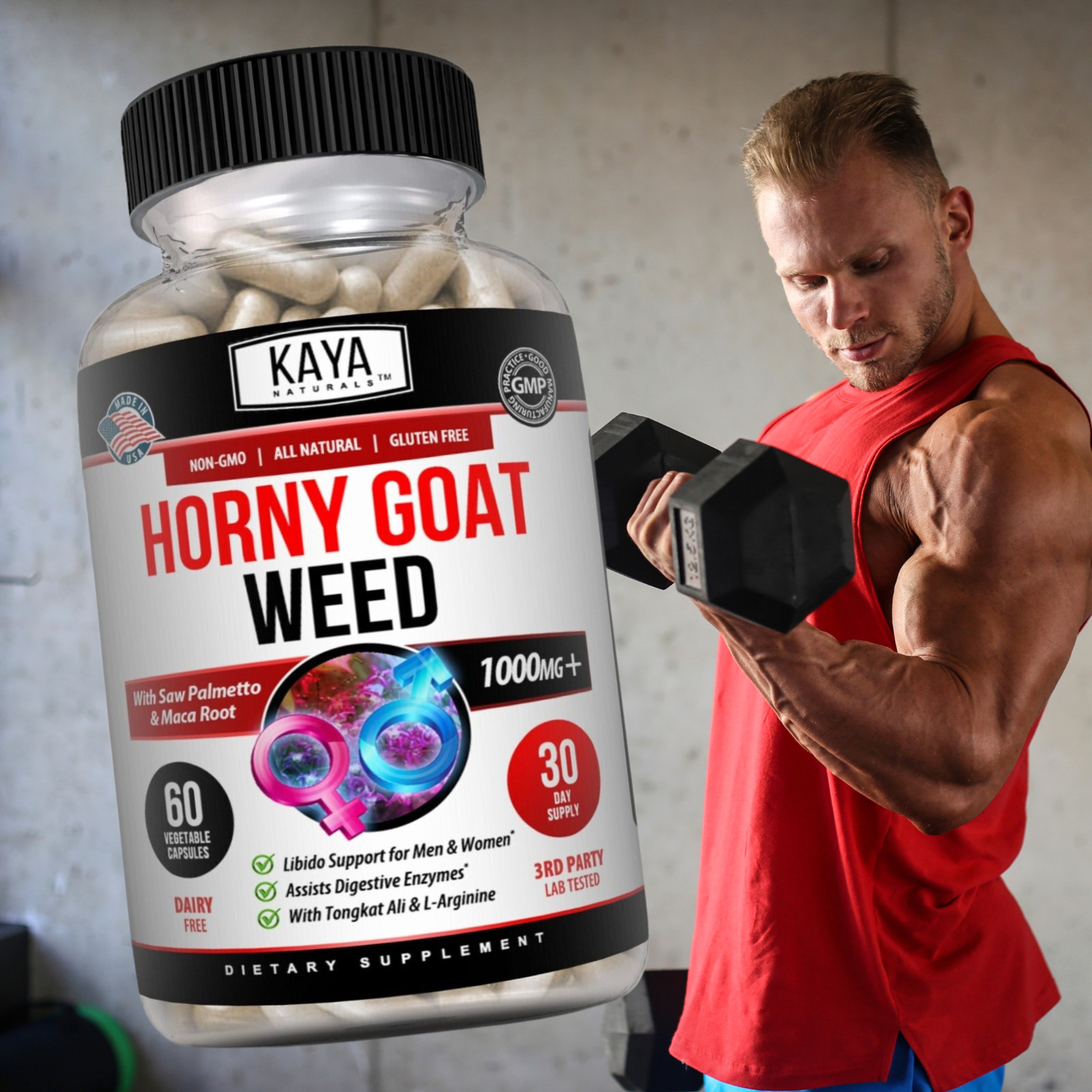 Horney Goat Weed for Men & Women-with Maca, Saw Palmetto, Ginseng, L-Arginine