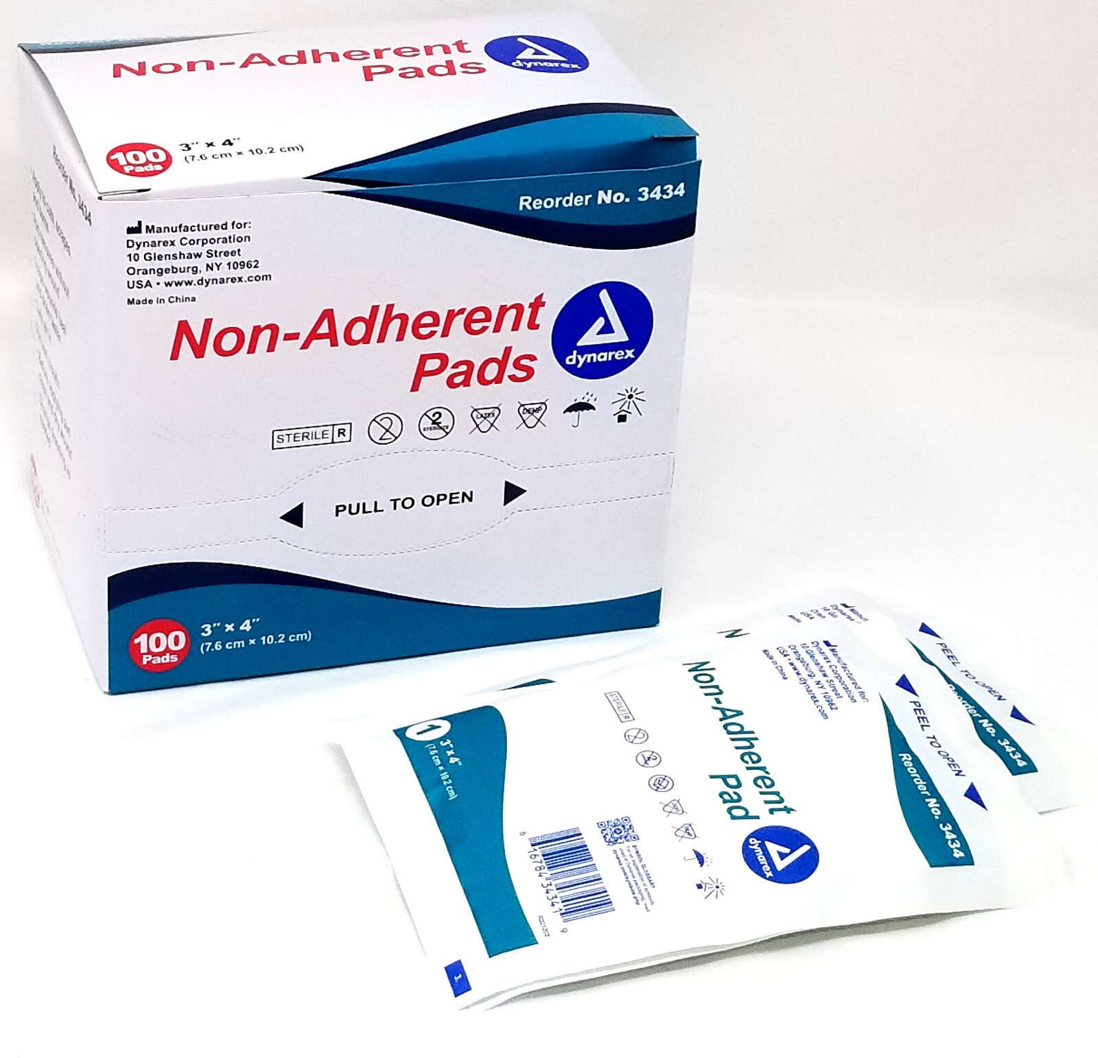 Dynarex Sterile Non-Adherent Dressing Rectangle 3 x 4″ 3434 100 per Box