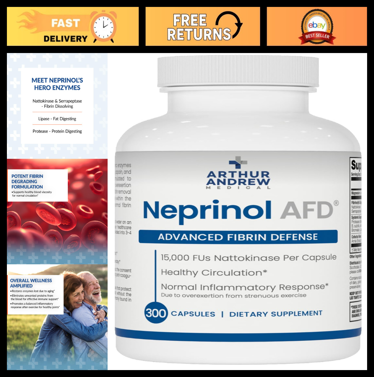 Multi Enzyme Blend with Serrapeptase & Nattokinase, 300 Count – Digestive Suppor