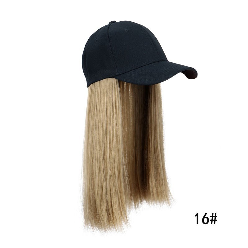 Baseball Cap Wig Long Straight Synthetic Hair Attached Hat for Women Heat Resist