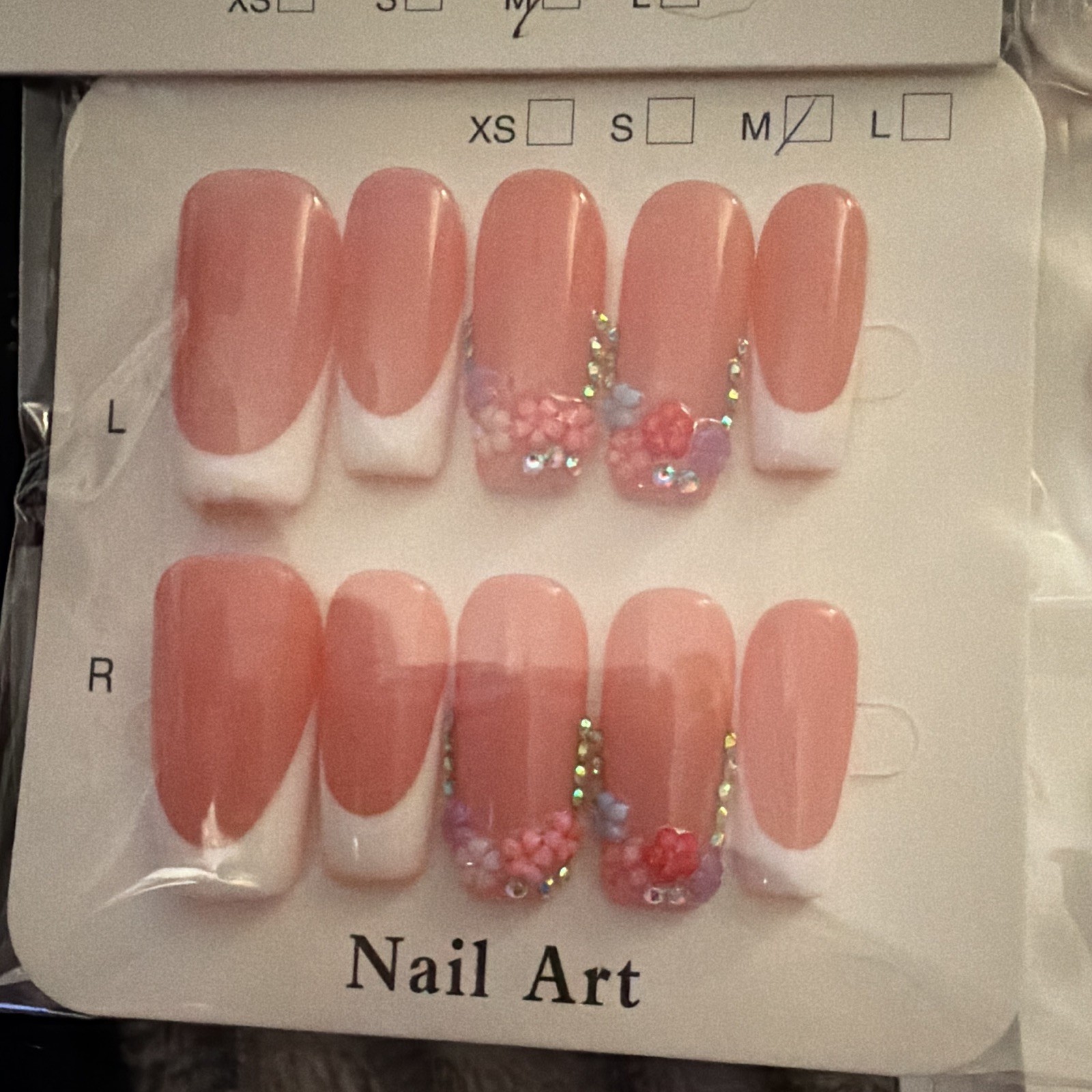 Nail Art Press-On Nails Size Medium Square 3D Floral Multicolor Acrylic