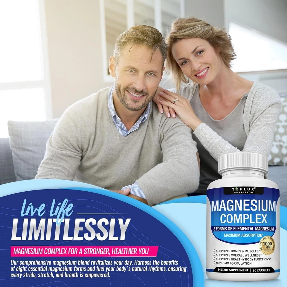 Magnesium Complex 1000mg 8 in 1 Supplement 90 Capsules Sleep Calm Cramp