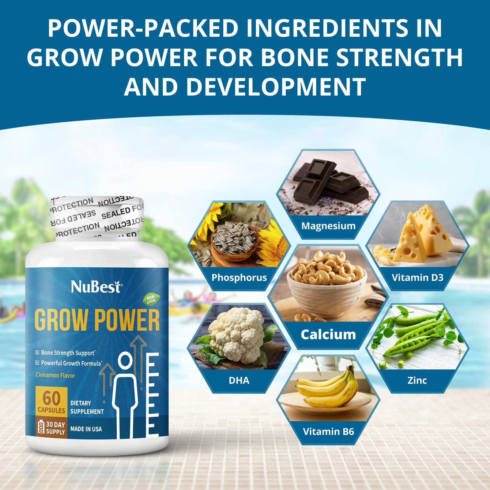 Nubest Grow Power – Calcium Supplement – Magnesium Supplement Vitamin D3 B6