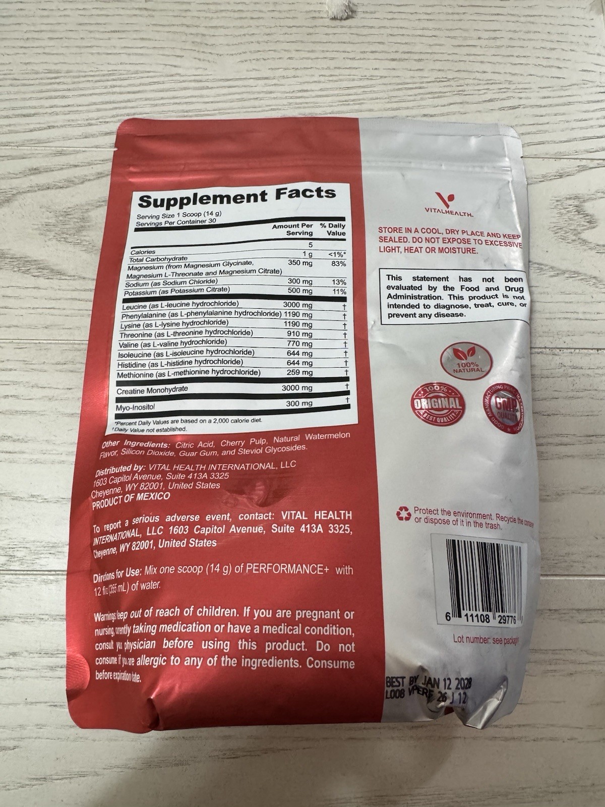 VitalHealth Performance+ Amino Acid Creatine Powder Watermelon 14.8oz