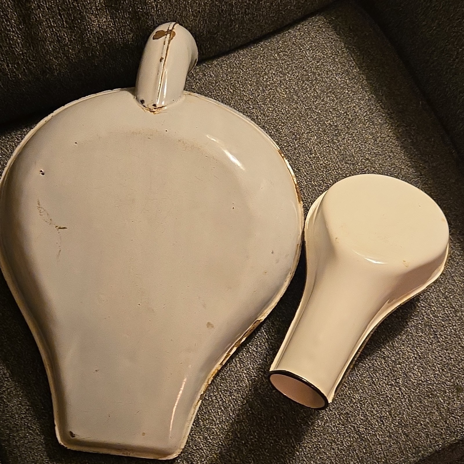 White Enamelware Bed Pan and Urinal Set Portable Reusable Unisex