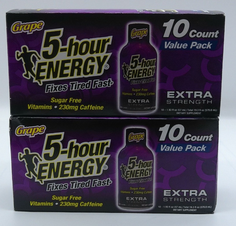 2- 5-Hour Energy Grape X-Strength, Sugar Free, 20 Total 1.93 Fl Oz Bottles 10/27