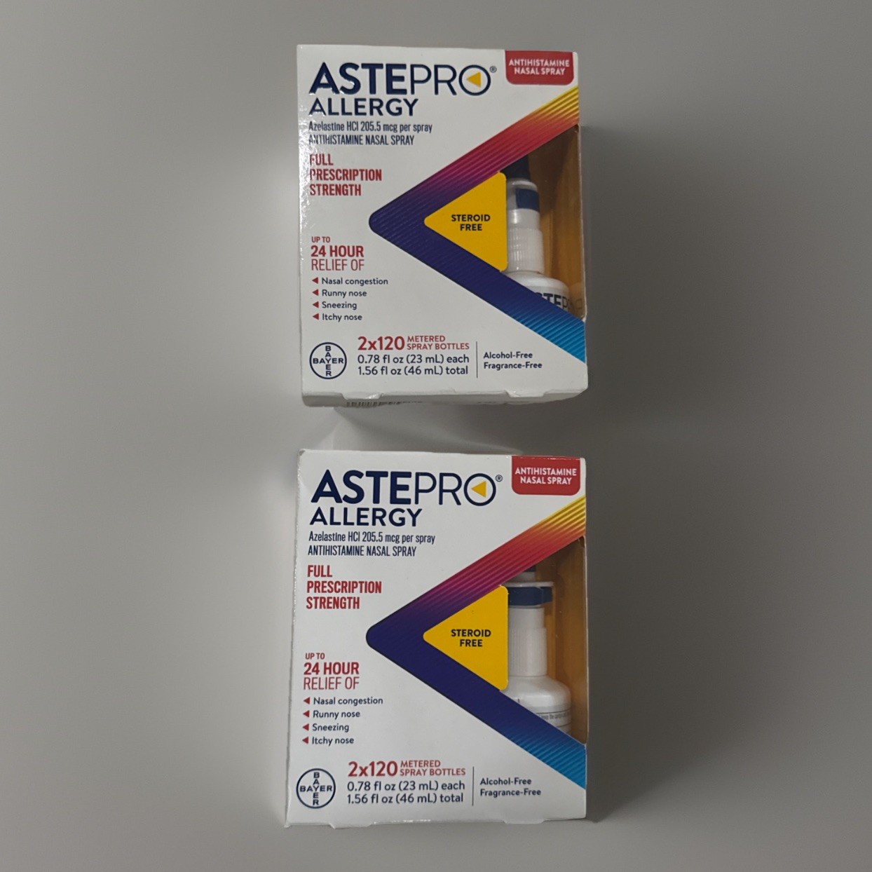2 New Astepro Allergy Nasal Spray – 2 120 Metered Sprays Each Box Exp. 2028
