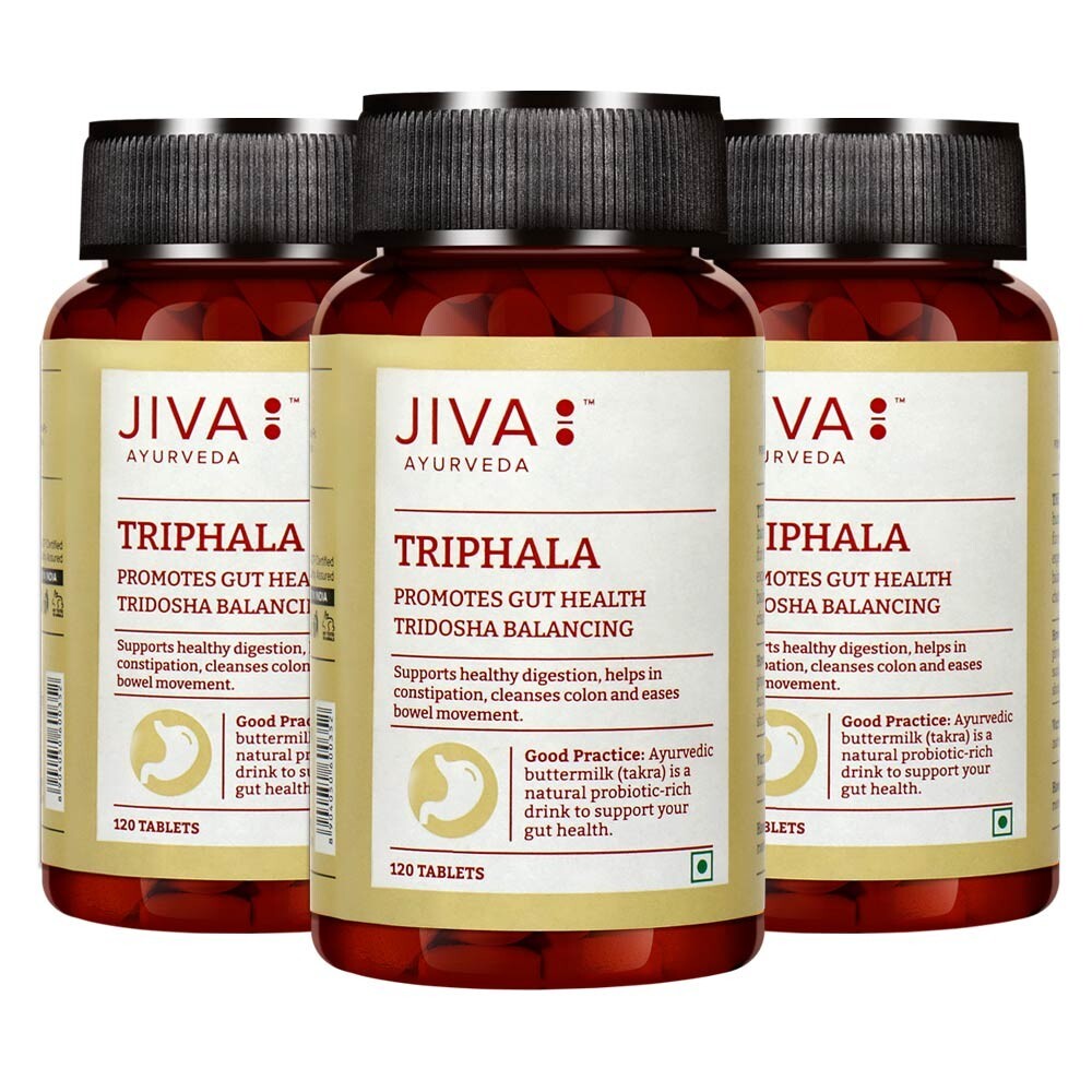 3 x Jiva Ayurveda Triphala Tablets (120tab), Promotes Gut Health & Digestion