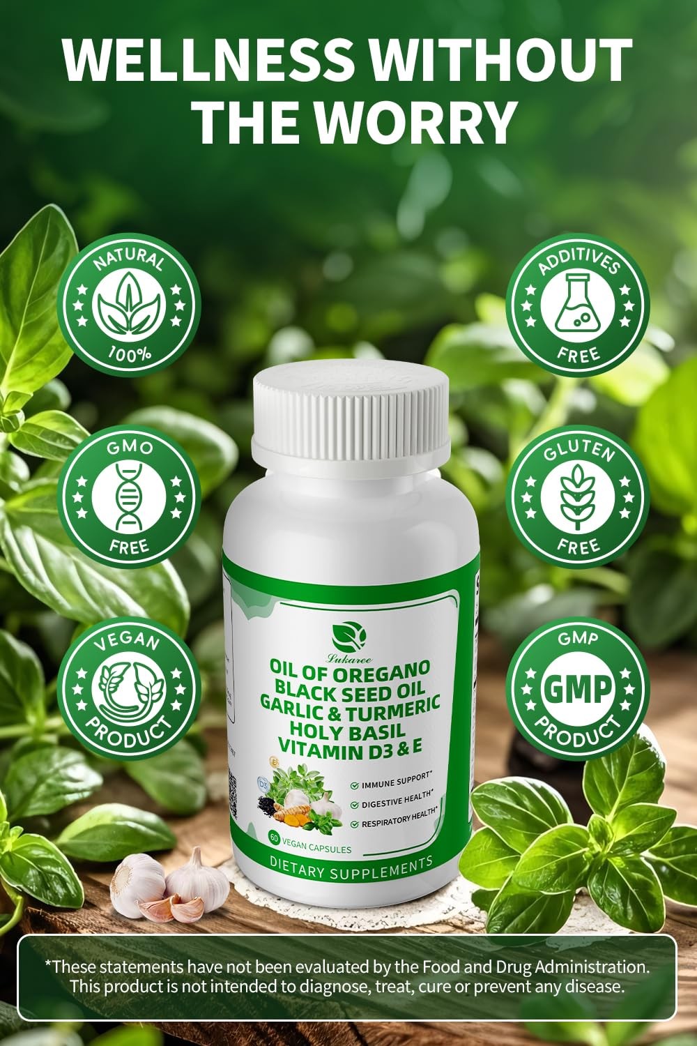 Lukaree Organic Oil Of Oregano Capsules Black Seed Oil Garlic Turmeric Holy
