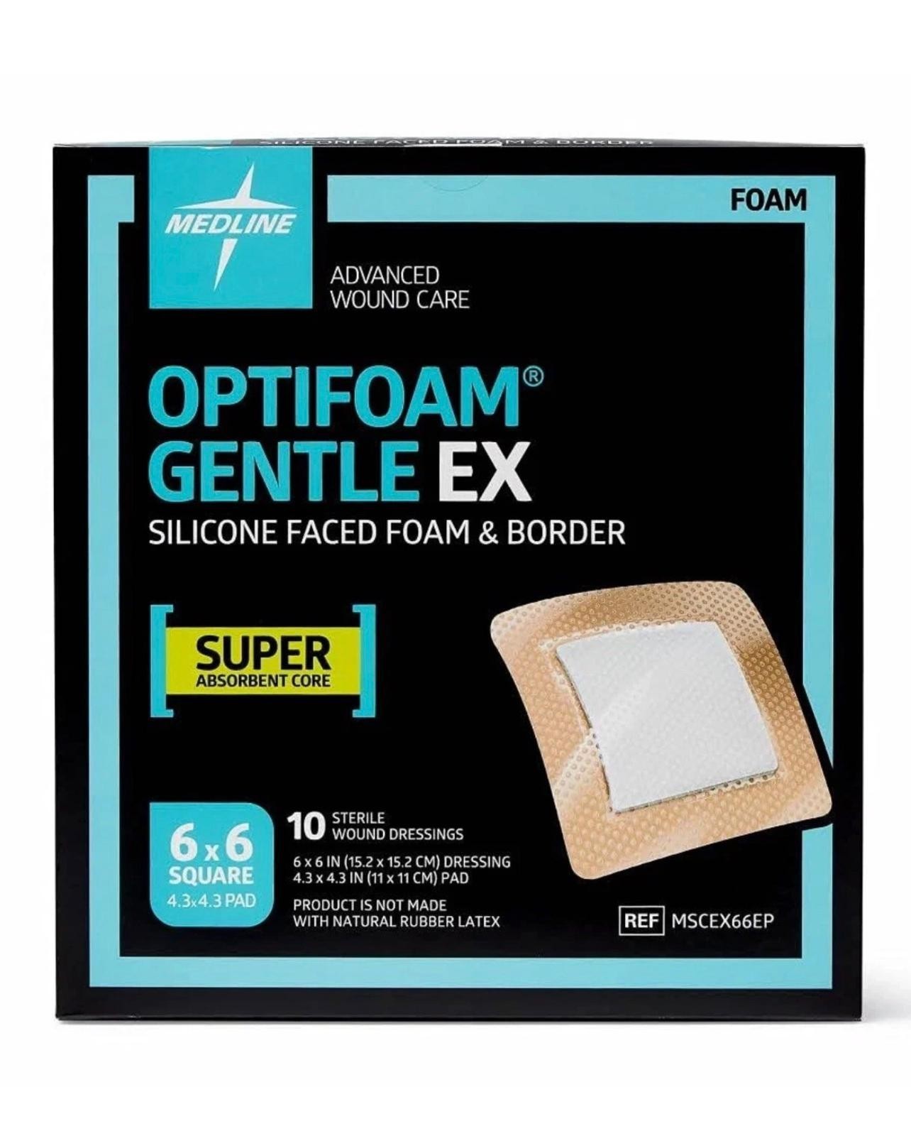 TEN (10) Medline 6″x6″ Optifoam Gentle EX Foam Dressings Sterile