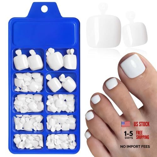 144pc Press on Toenails Women Toe Nail Press ons Toe Press on Nails Fake White