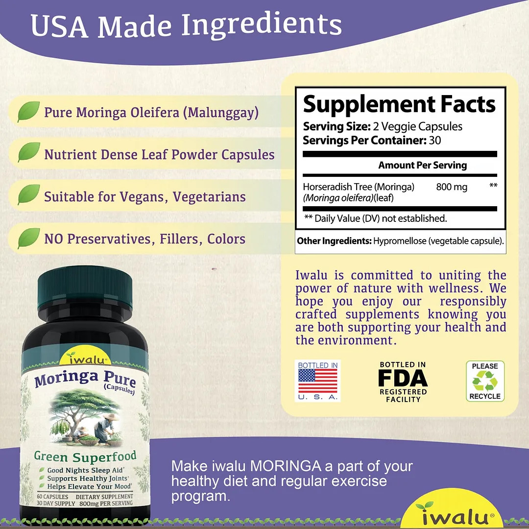 Moringa Oleifera Capsules | Best Supplement Capsule Pill Men Women FREE SHIP