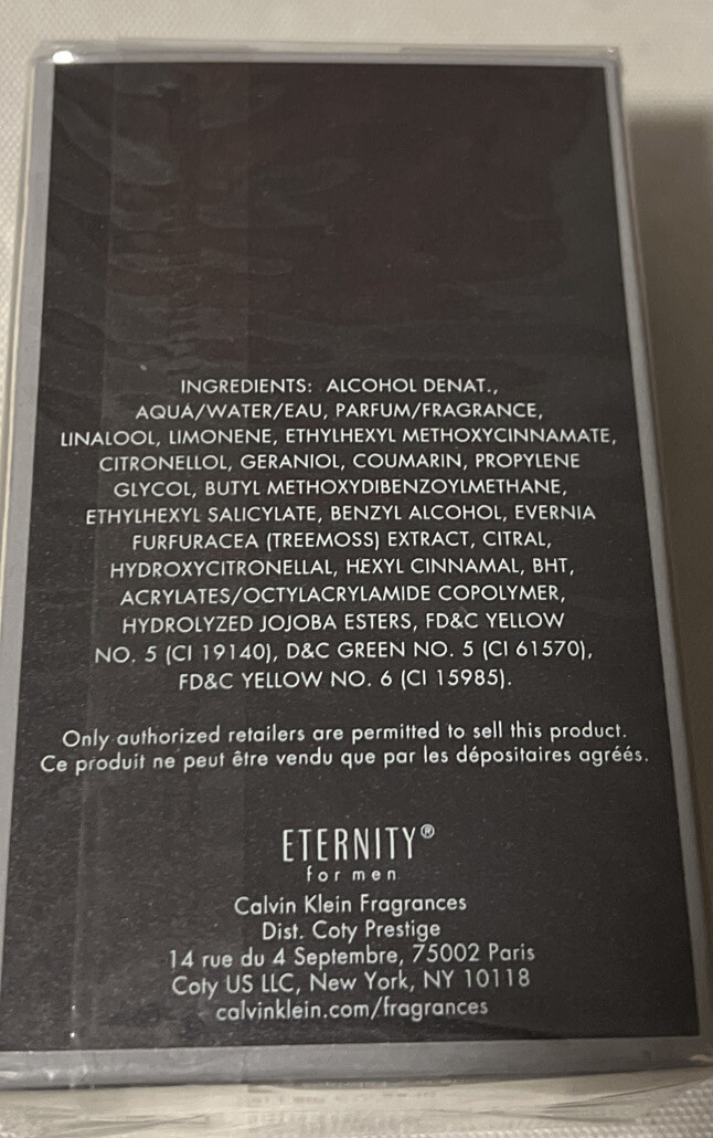 Eternity by Calvin Klein 3.4 oz EDT Cologne for Men New In Box