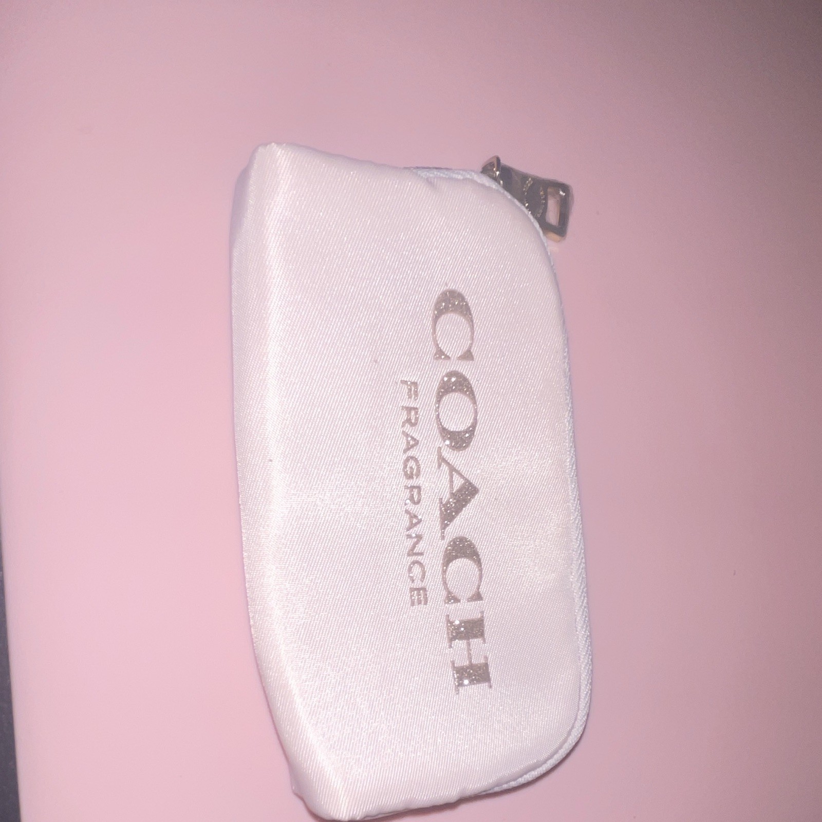 Coach White Fabric Zipper Makeup Bag Cosmetic Pouch 5in x 3 in