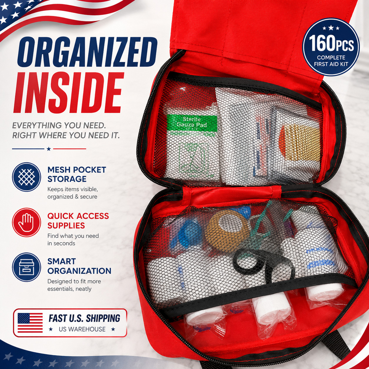 First Aid Kit Home Office Car Camping Hiking – 160 Piece