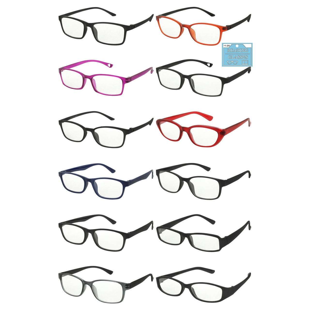 Mens Womens Reading Glasses 12 Pack Bulk Readers Assorted Colors and Frames