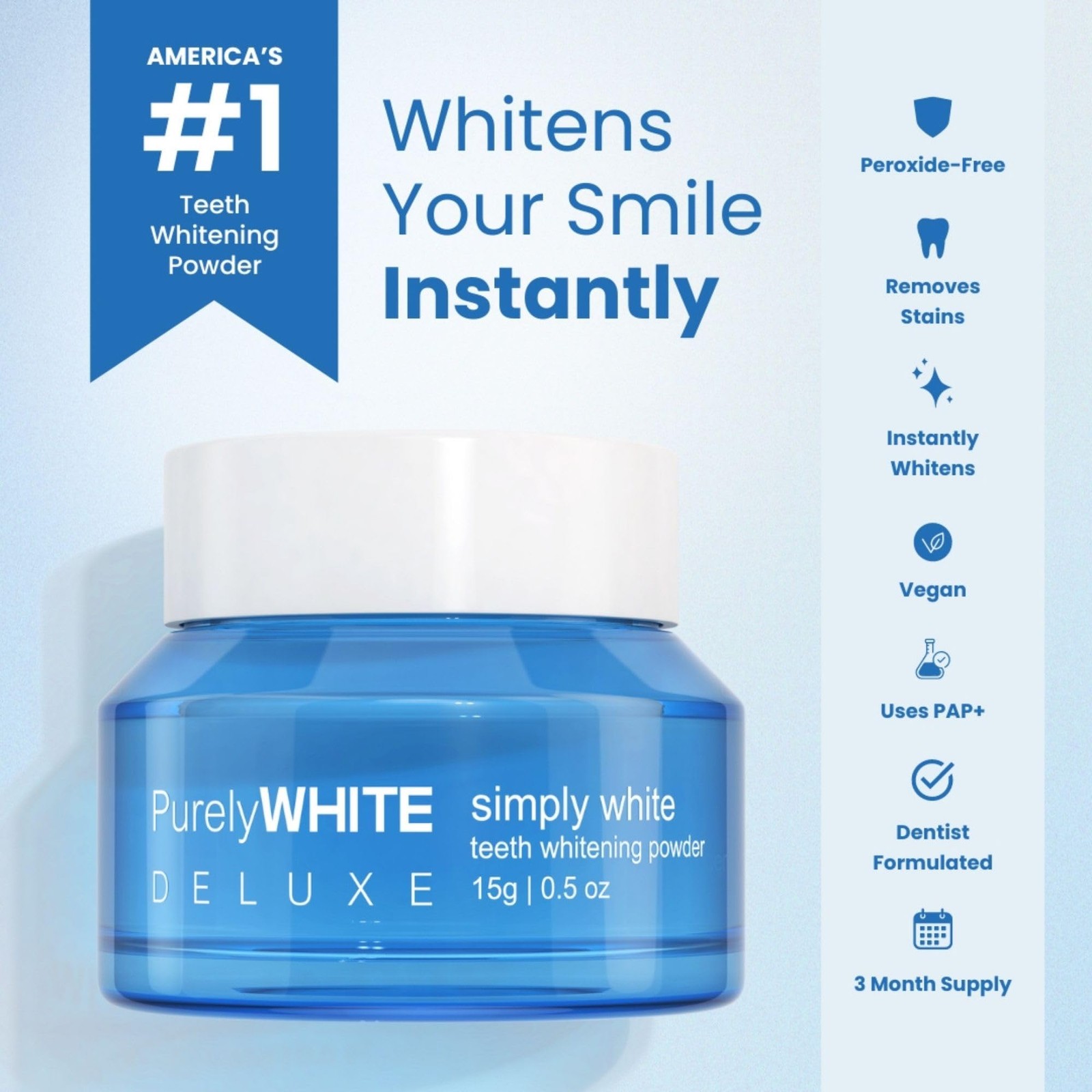 Whitening Powder DELUXE No Sensitivity Enamel-Safe Removes Coffee Tea Wine