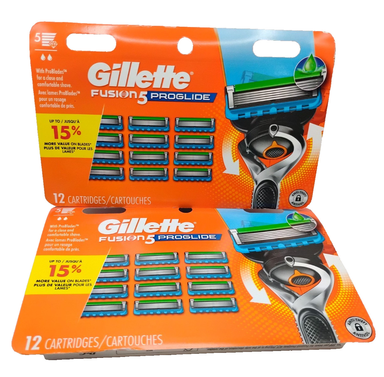 2X! Gillette Razor Blades Fusion 5 Proglide Men 12 Cartridges New factory Sealed