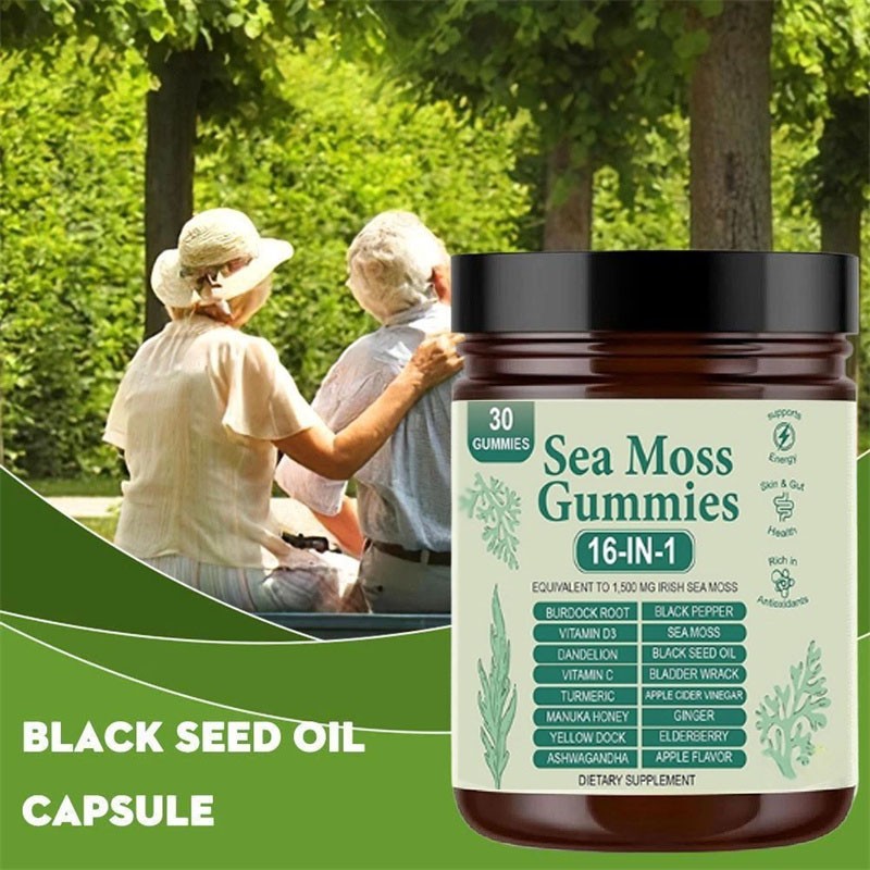 Sea Moss Gummies 16-in-1, Sea Moss Blend with Black Seed Oil-Green Apple Flavor