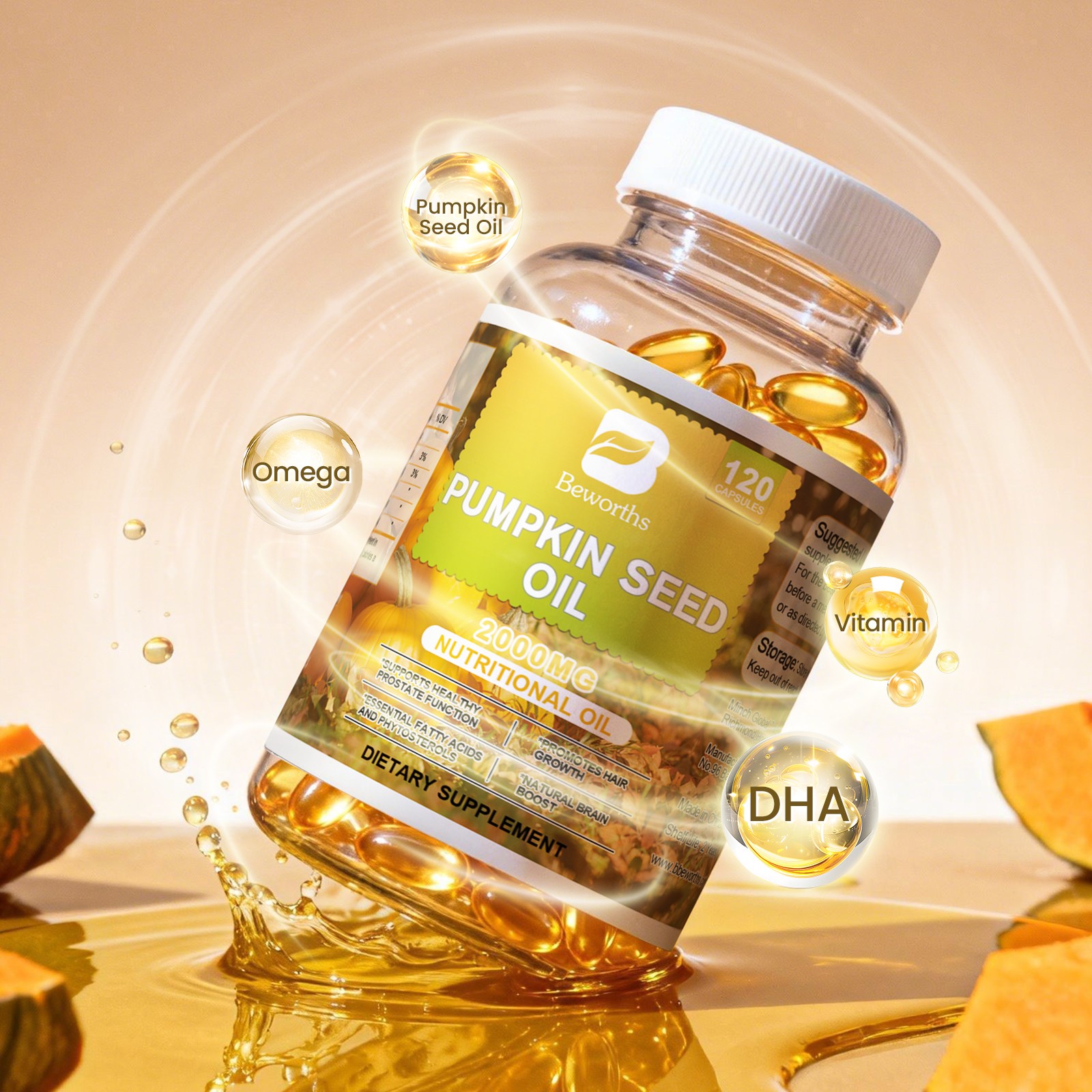 Pumpkin Seed Oil Extract Capsules 2000mg Plant-Based for Prostate Hair Growth