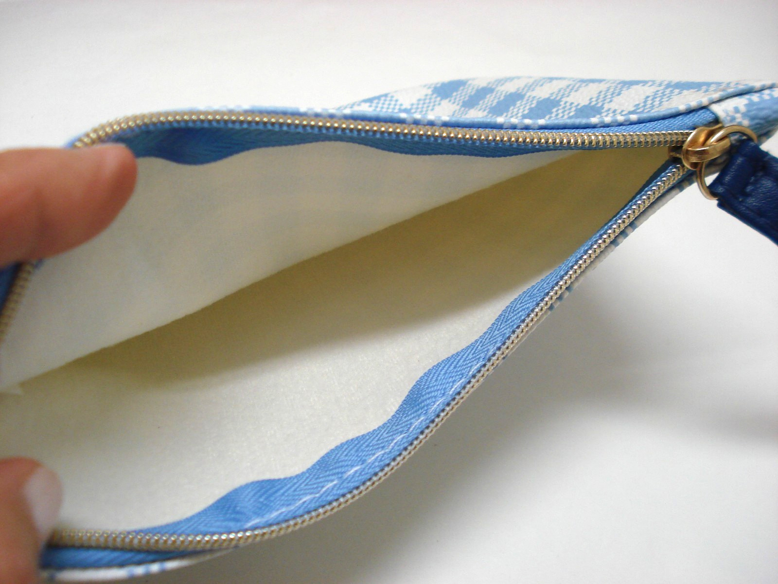 Ipsy May 2026 Glam Cosmetics Bag Blue Check Wrist Strap Bag Only NEW w/Zipper