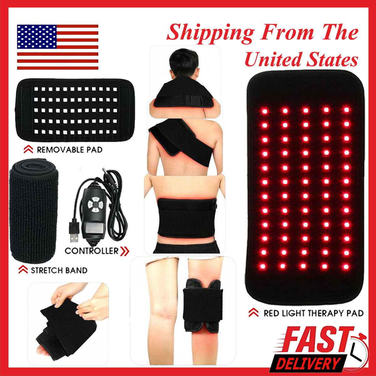 660nm Red&850nm Near Infrared Lights Therapy Waist Wrap Pad Belt Fit Pain Relief