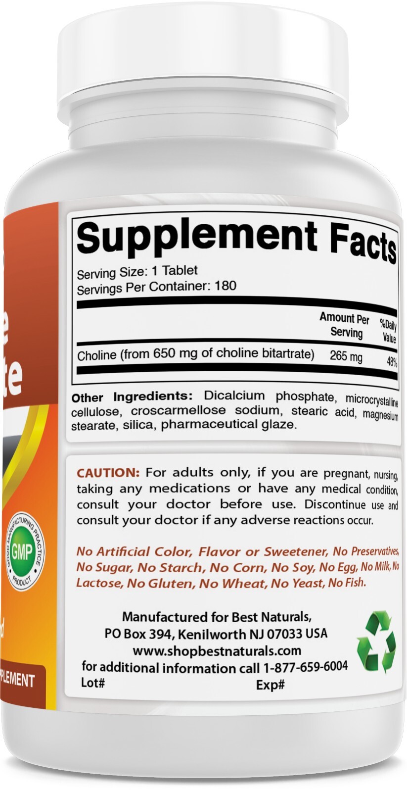 Best Naturals Choline Bitartrate 650 mg 180 Tablets
