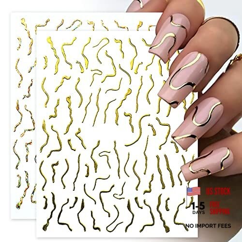 Nail Art Stickers Decals Line Nail Art Supplies Gold 3D Self-Adhesive Nail