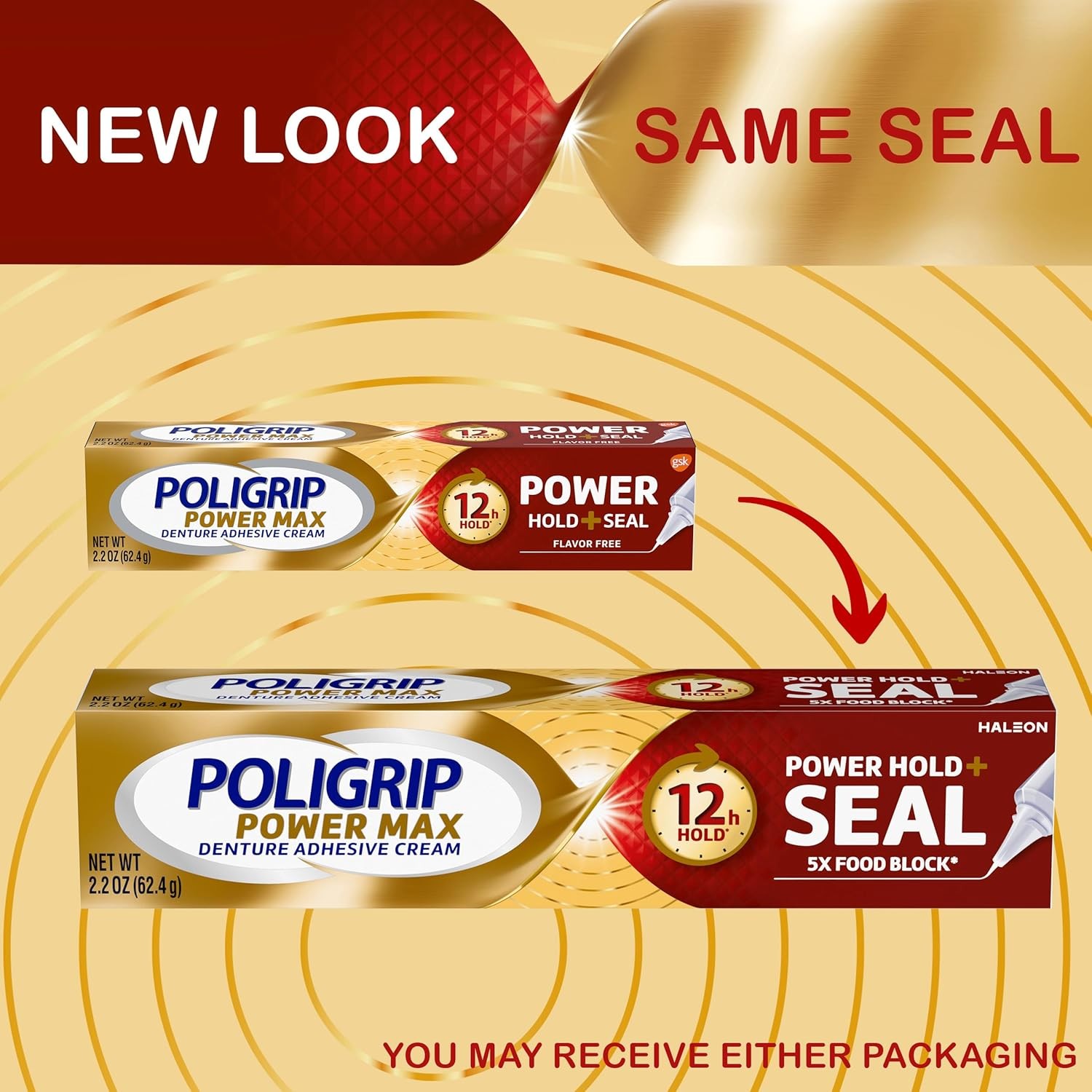 Poligrip Power Max Power Hold plus Seal Denture Adhesive Cream, Denture Cream fo