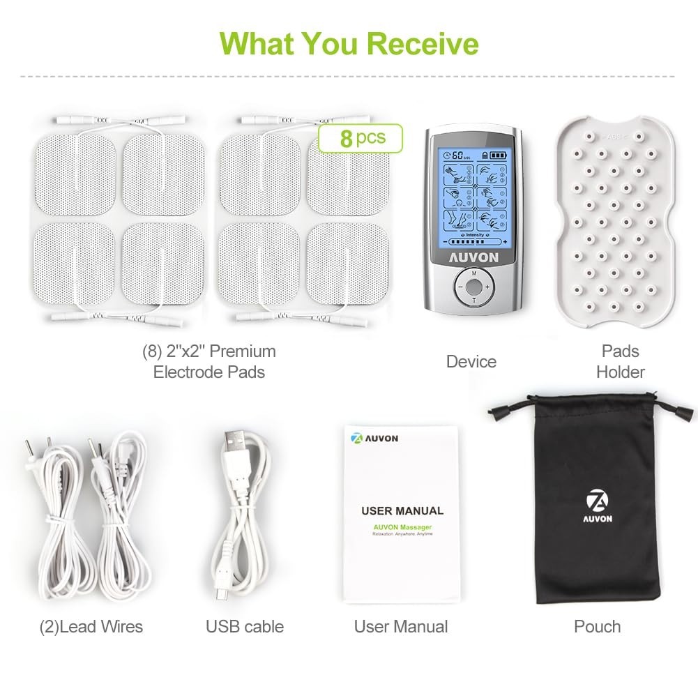 Rechargeable TENS Unit Muscle Stimulator – 24 Modes, 8 Premium Electrode Pads fo
