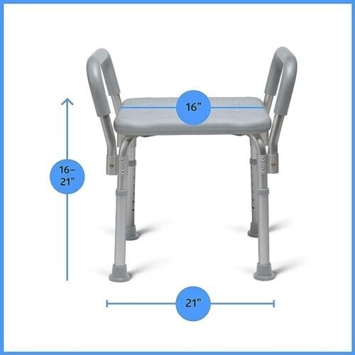 Medline Guardian Bath Shower Tub Bench Stool w/Arms Adjustable Height MAX 350