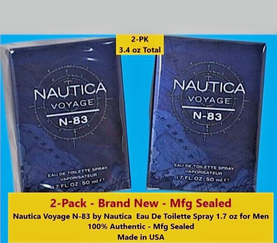 New 2-PK Sealed Nautica Voyage N-83 Men’s Eau De Toilette Spray 100% Authentic