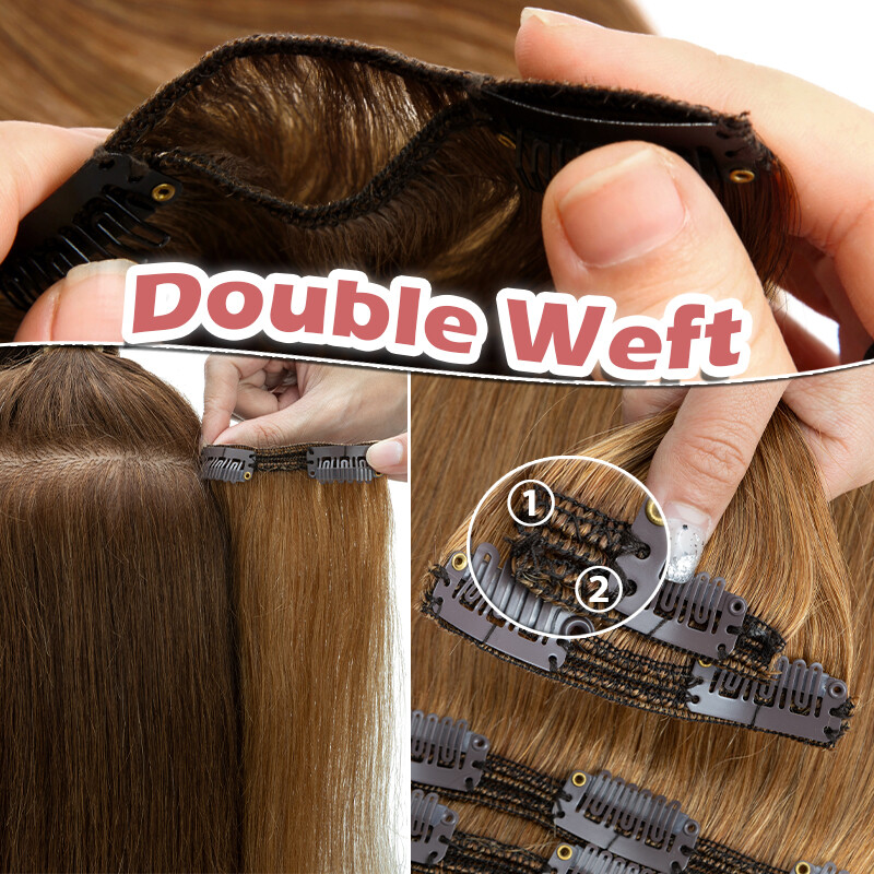 Double Weft Clip In Real Human Hair Extensions 100% Real Thick 10″-24″ Full Head