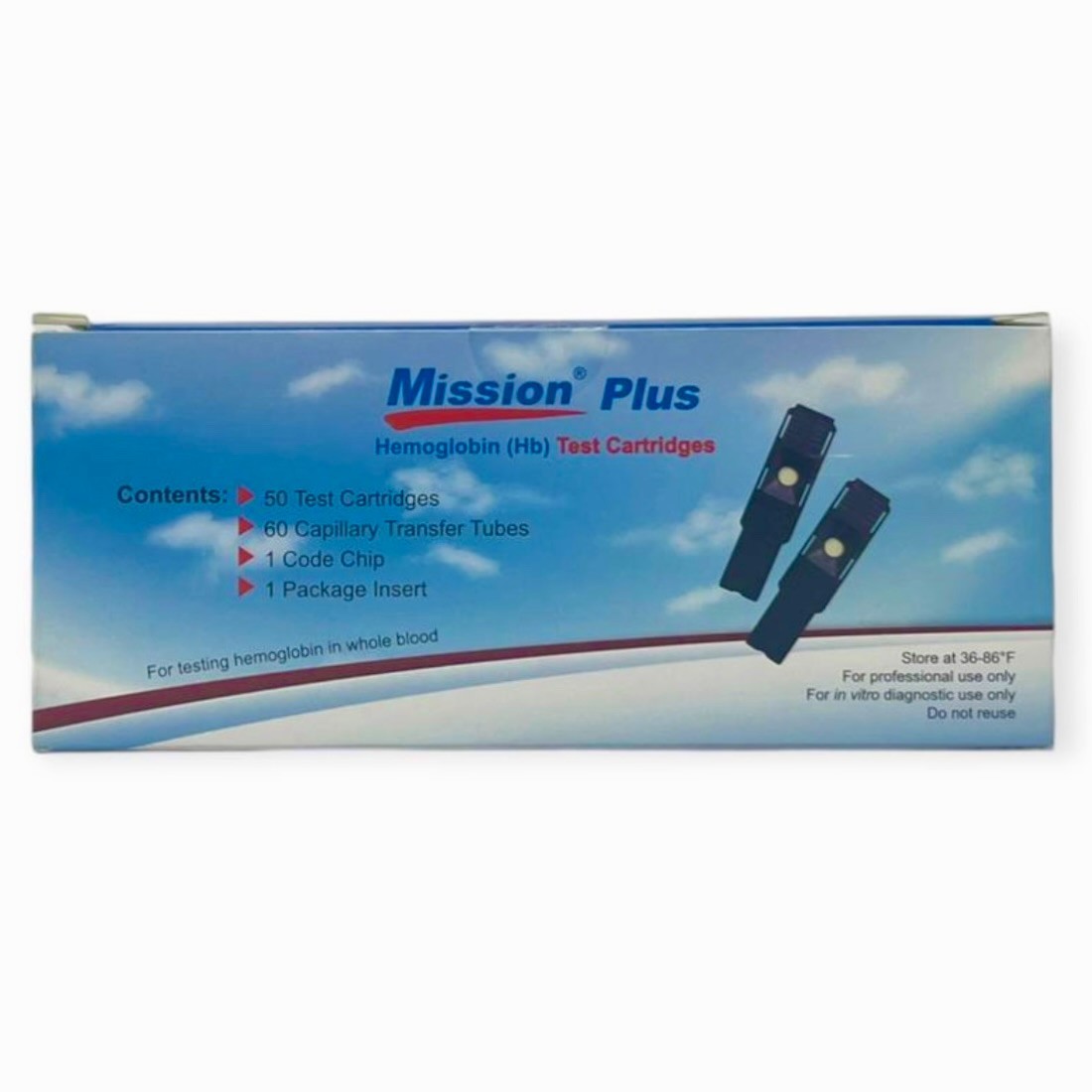 Mission Plus Hemoglobin (HB) Test Cartridges for A1C – Box of 50