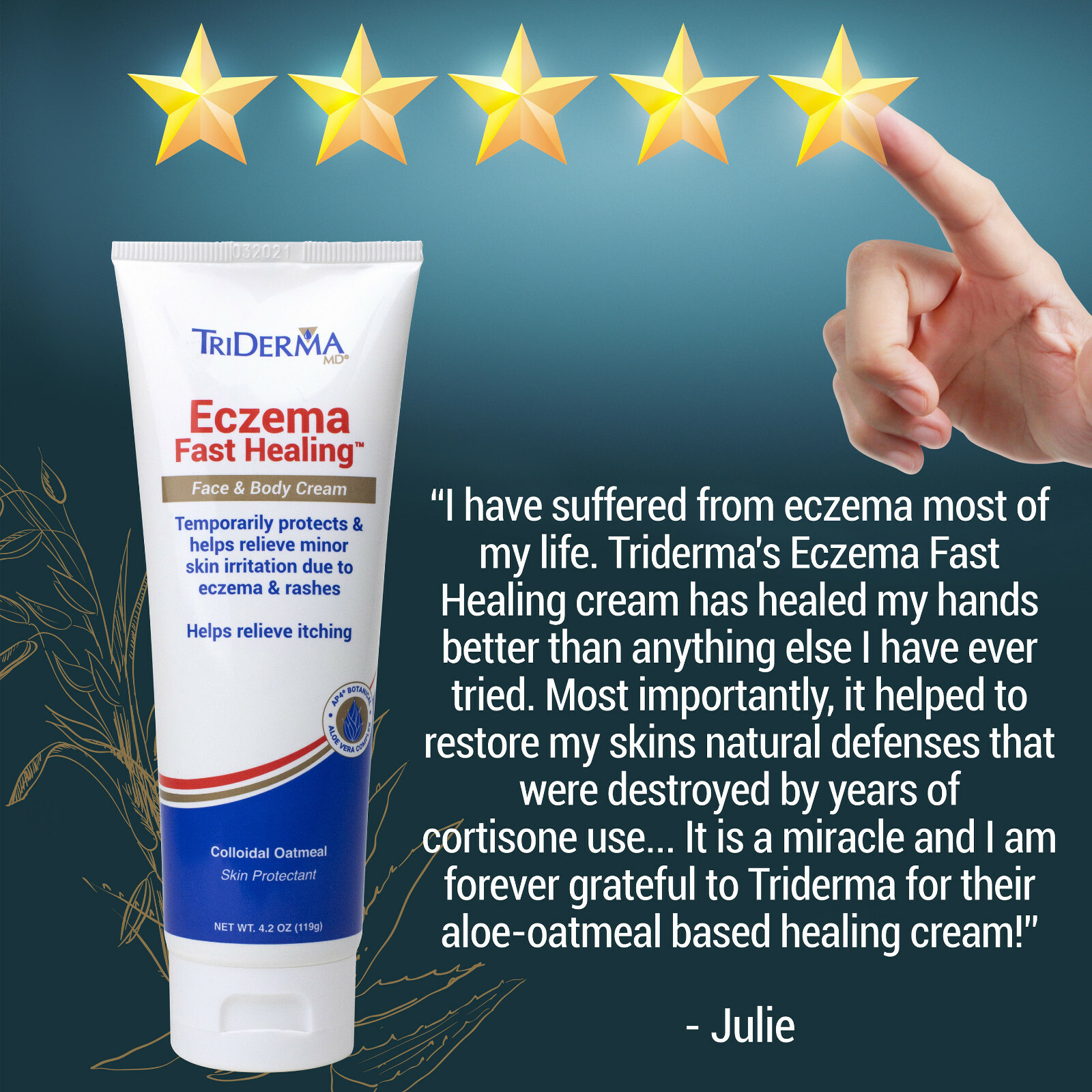 TriDerma Eczema Fast Healing Face & Body Cream, Maximum Strength 4.2 oz