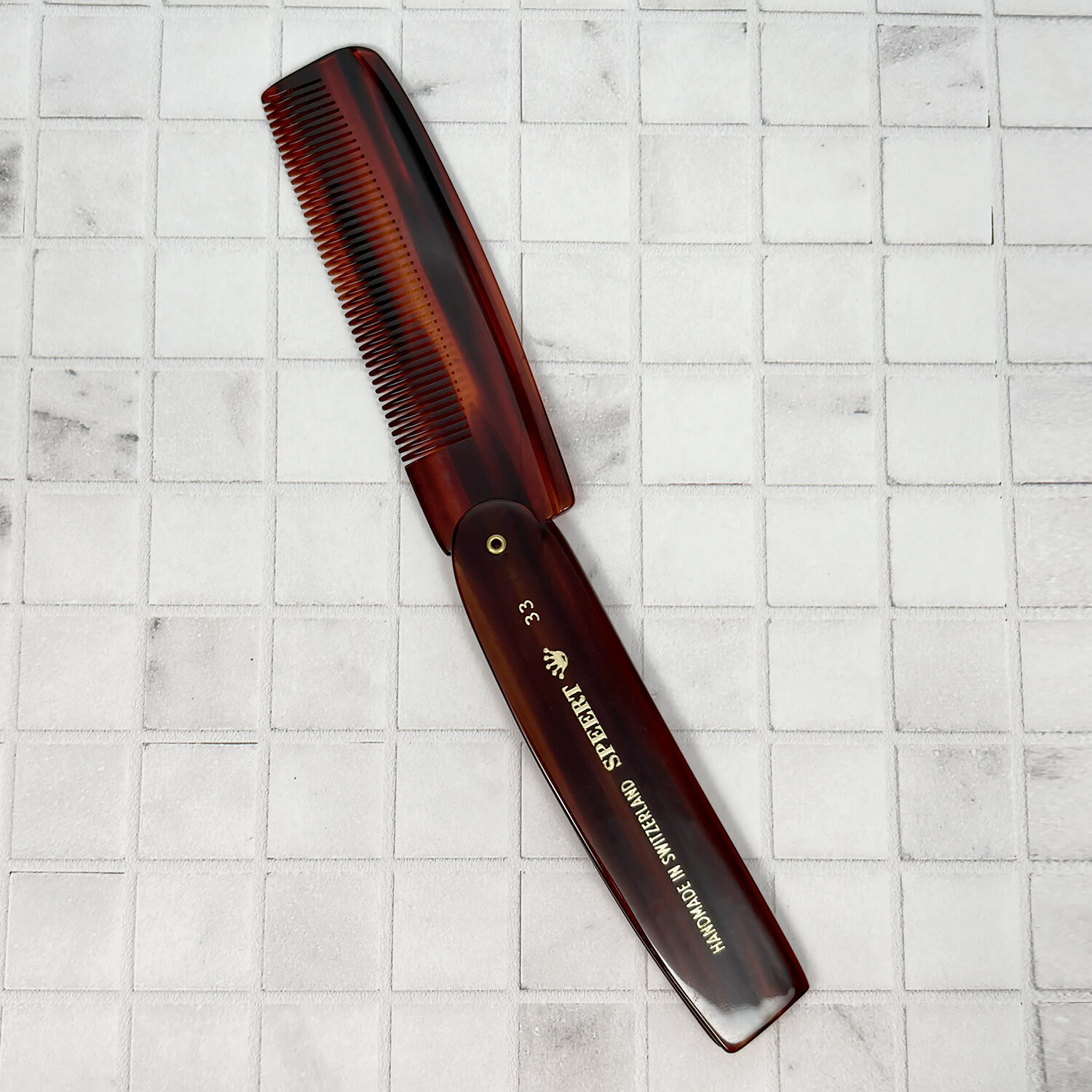 Speert Handmade Swiss European Folding Comb #33 4″ Tortoise Havana Brown