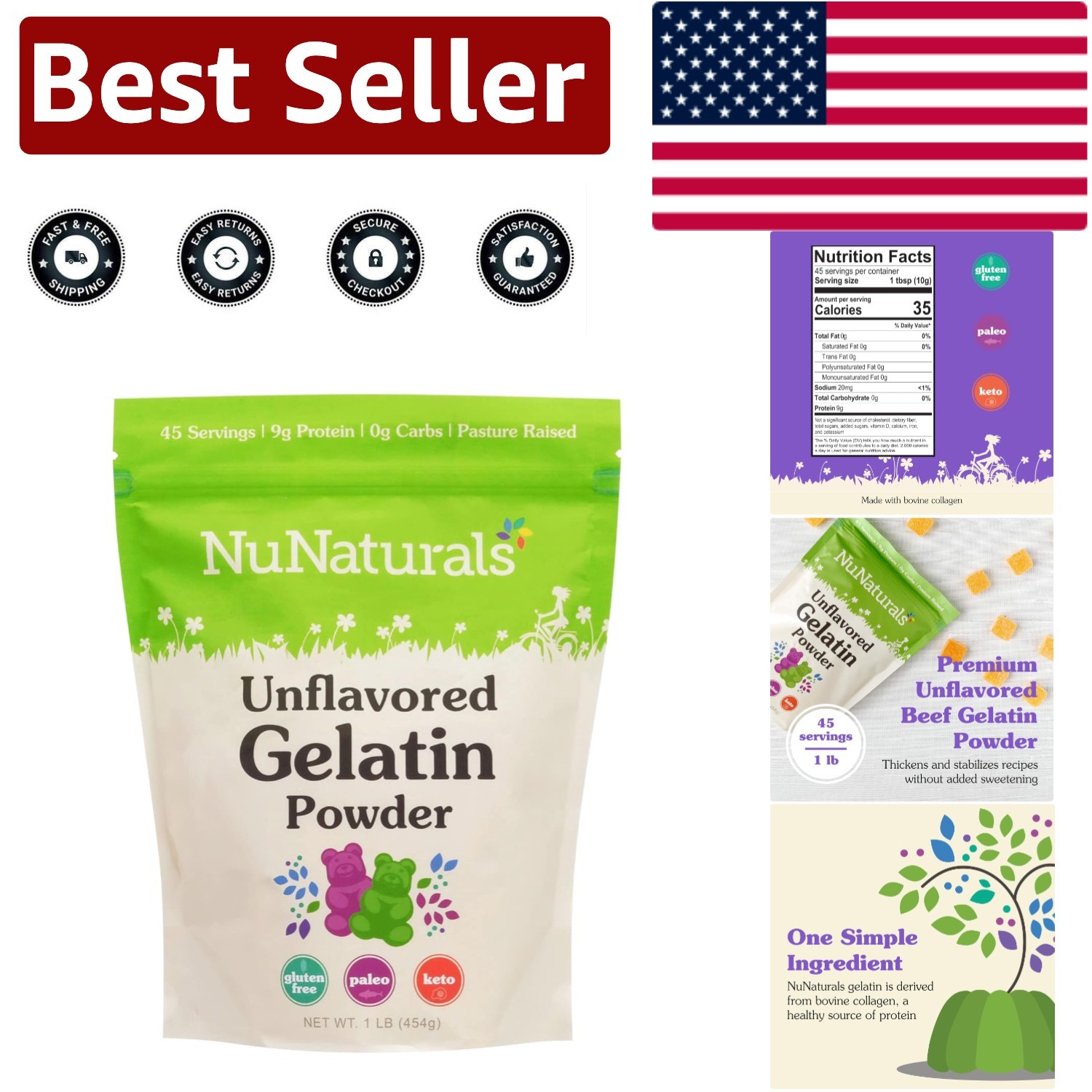 Unflavored Beef Gelatin Powder – 16 oz for Easy Thicker Sauces, Soups & Desserts