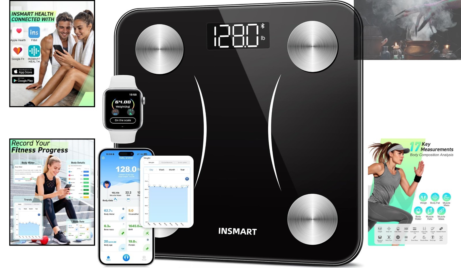 Comprehensive Smart Scale for Body Weight – 0.1lb Accuracy, Sync with App, Black