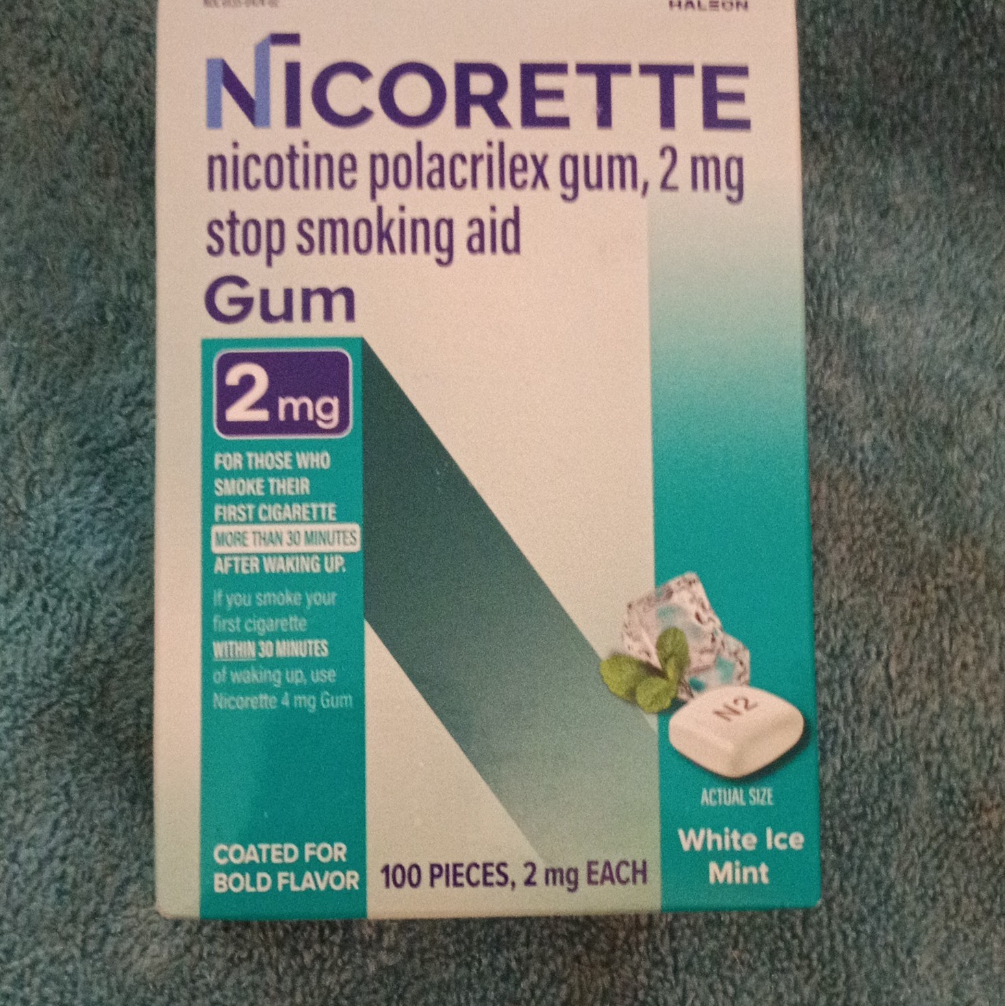 Nicorette Nicotine Polacrilex Gum 2 mg White Ice Mint 100 Ct Exp 2028/02