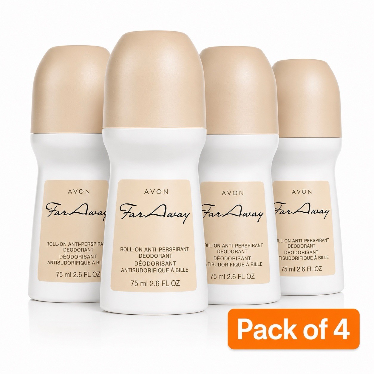 Avon Far Away Roll-On Antiperspirant Deodorant 2.6 fl oz 4 Pack Long Lasting New