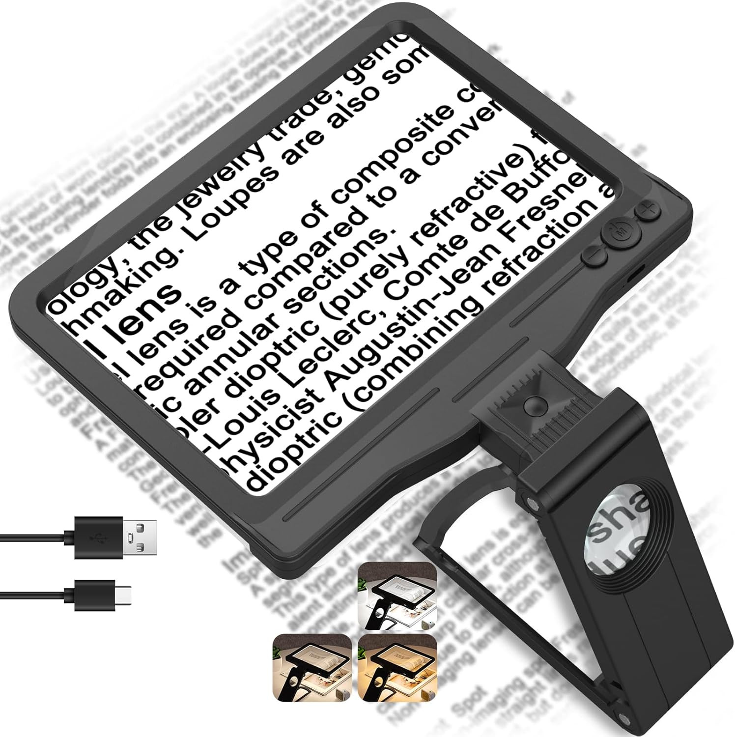 30X 6X Rechargeable Magnifying Glass for Reading, Large Full Page Magnifier with
