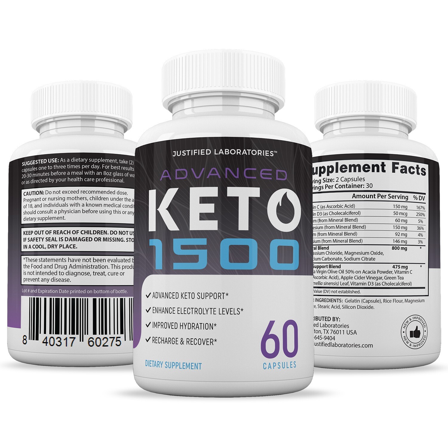 Advanced Keto 1500 Keto ACV Pills 1275MG New Improved Formula 3 Pack
