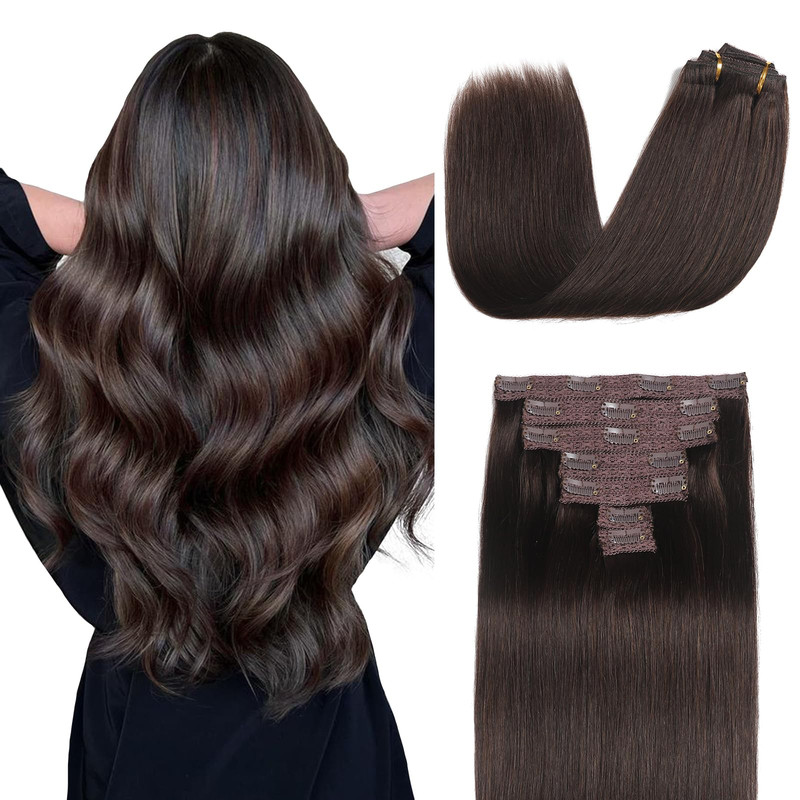 Sisily Clip In Hair Extensions Real Human Hair 24 Inch 120G Dark Brown 100