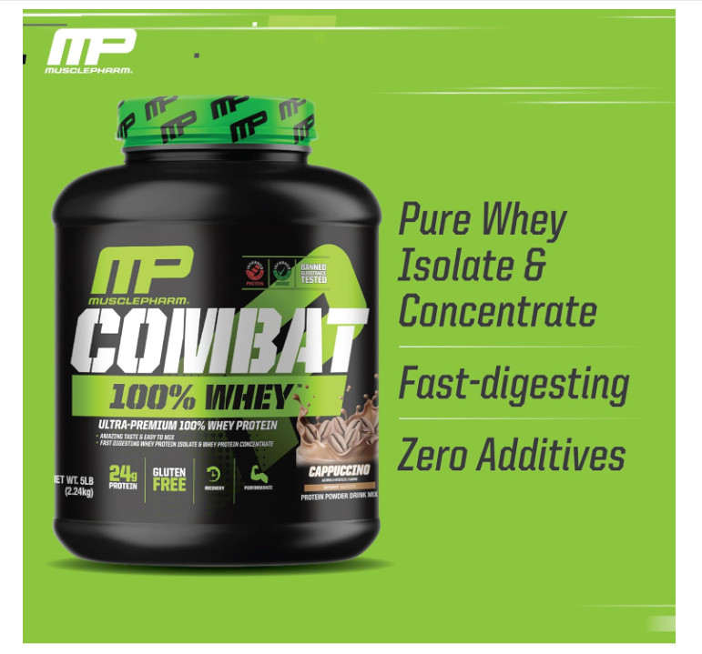MusclePharm Combat 100% Whey Protein Cappuccino 5lb 70 Servings Whey Isolate Pro