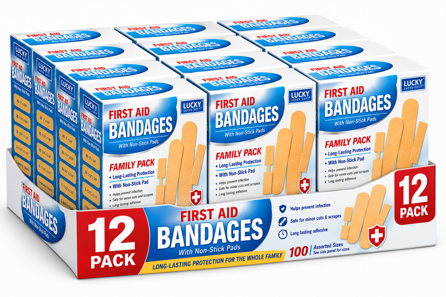 Lucky Super Soft First Aid Bandages Family Pack 100 Count (5 Pack)
