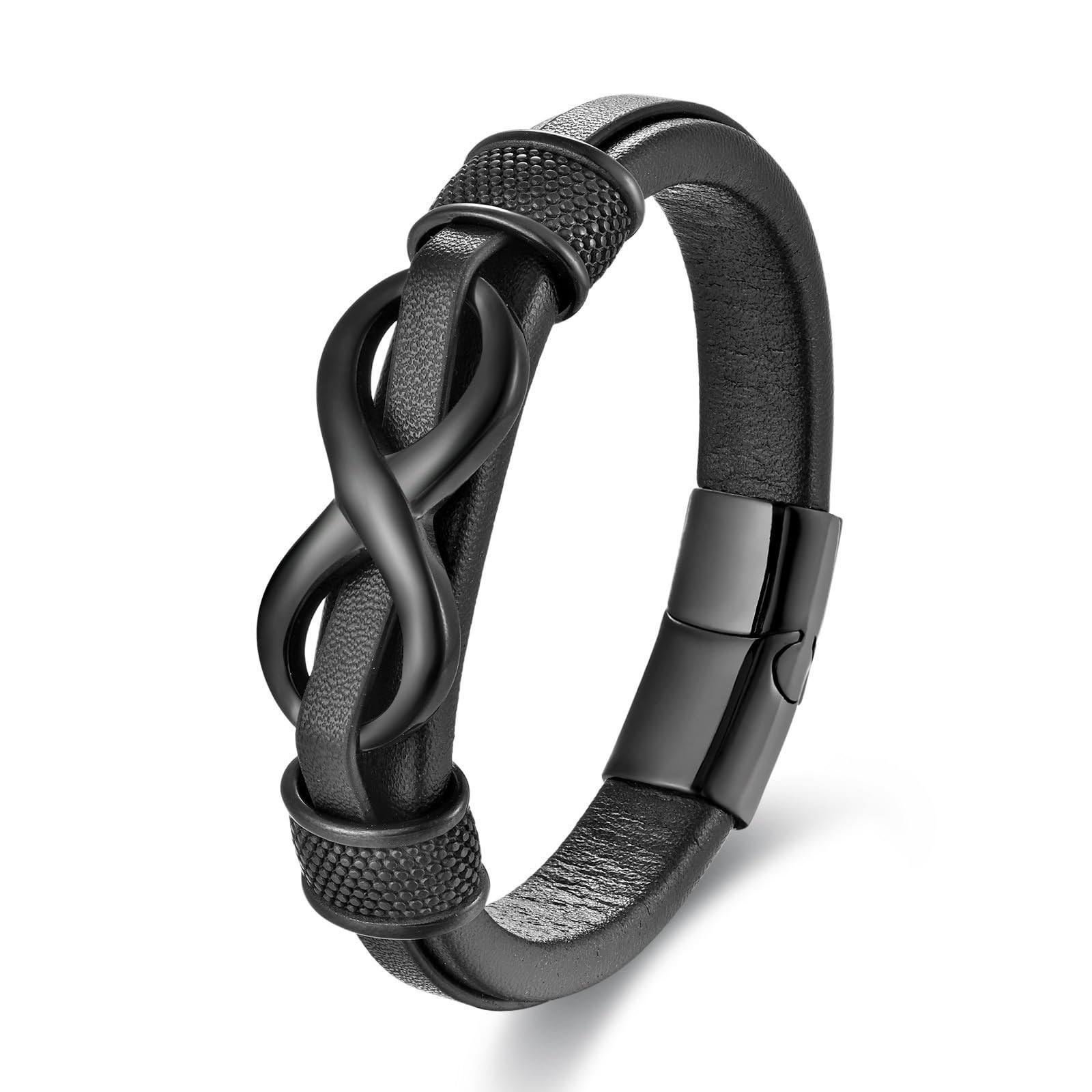 Infinity Bracelet for Men,Stainless Steel Silver/Black Men Infinity Leather B…