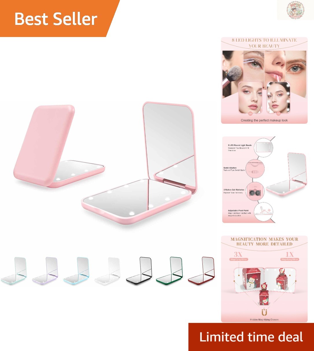 Versatile 180° LED Compact Mirror – 1X/3X Magnification for Precision Makeup