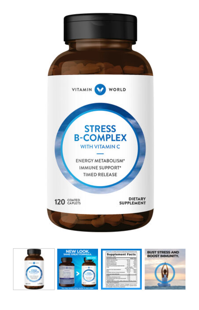 Vitamin World Stress B-Complex With C 500 mg W/ 120 Ea. EXP: 07/31/2027